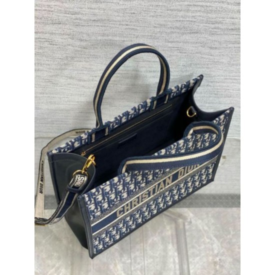 Replica perfetta Borsa tote Dior media per libri con tracolla in tela blu Dior Oblique Imitazione Outlet Online