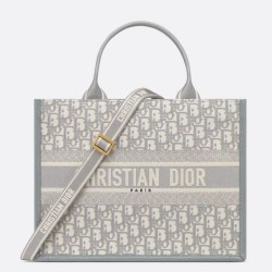 Migliore Repliche Dior Medium Book Tote Bag con tracolla Oblique Embroidery e pelle di vitello grigia Economiche Outlet Online