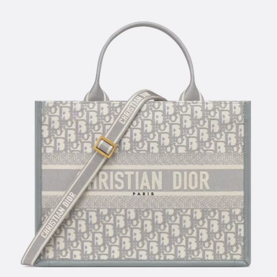 Migliore Repliche Dior Medium Book Tote Bag con tracolla Oblique Embroidery e pelle di vitello grigia Economiche Outlet Online