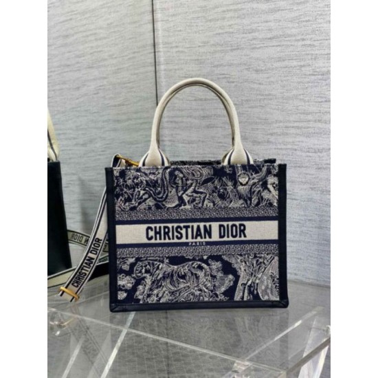 Perfette Qualità Repliche Borsa tote media Dior Book con tracolla Ricamo invertito Toile de Jouy Imitazione