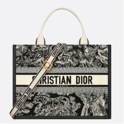 Perfette Qualità Repliche Borsa tote media Dior Book con tracolla Ricamo invertito Toile de Jouy Imitazione
