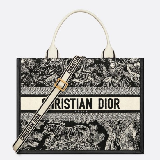 Perfette Qualità Repliche Borsa tote media Dior Book con tracolla Ricamo invertito Toile de Jouy Imitazione