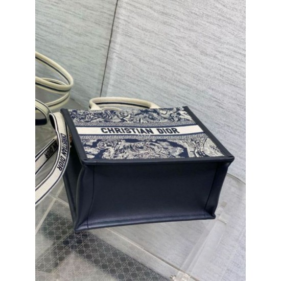 Perfette Qualità Repliche Borsa tote media Dior Book con tracolla Ricamo invertito Toile de Jouy Imitazione