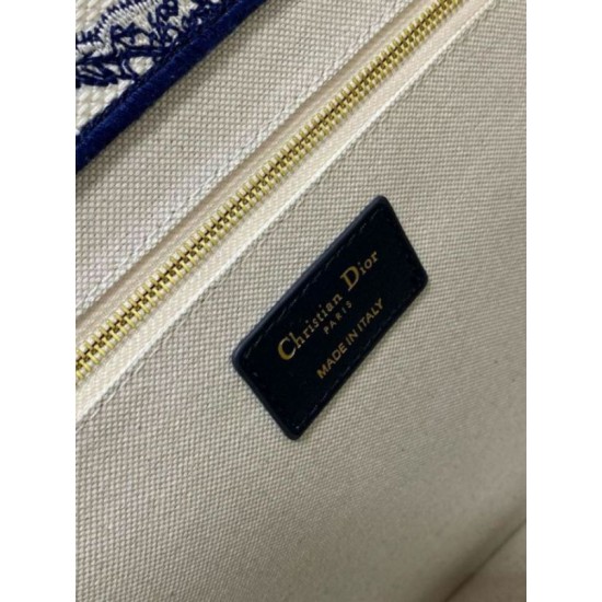Perfette Qualità Repliche Dior Media Book Tote Bag con Tracolla Blu Ricamo Toile de Jouy Sauvage Imitazione