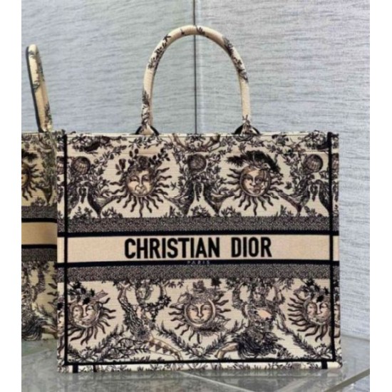 Replica perfetta Borsa tote grande per libri Dior Beige Ricamo Toile de Jouy Soleil Imitazione Outlet Online