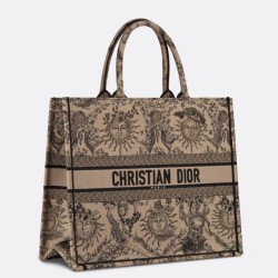 Replica perfetta Borsa tote grande per libri Dior Beige Ricamo Toile de Jouy Soleil Imitazione Outlet Online