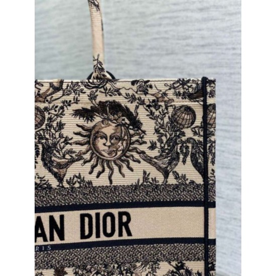 Replica perfetta Borsa tote grande per libri Dior Beige Ricamo Toile de Jouy Soleil Imitazione Outlet Online