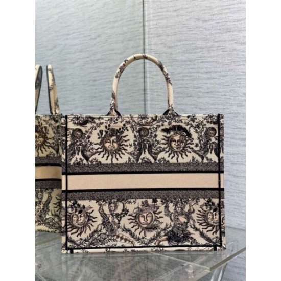 Replica perfetta Borsa tote grande per libri Dior Beige Ricamo Toile de Jouy Soleil Imitazione Outlet Online
