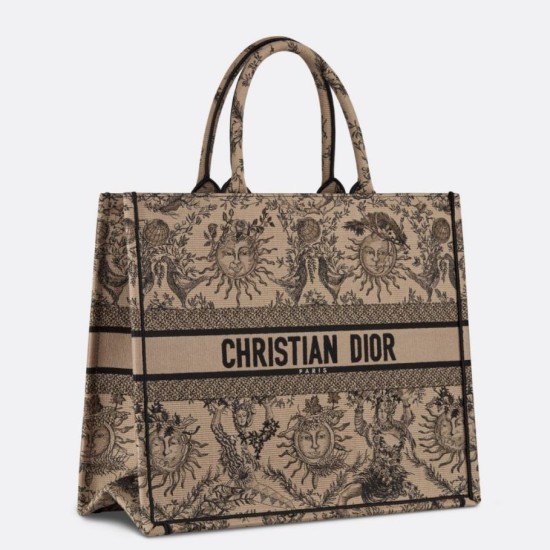 Replica perfetta Borsa tote grande per libri Dior Beige Ricamo Toile de Jouy Soleil Imitazione Outlet Online