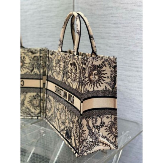 Replica perfetta Borsa tote grande per libri Dior Beige Ricamo Toile de Jouy Soleil Imitazione Outlet Online