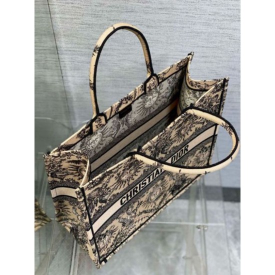 Replica perfetta Borsa tote grande per libri Dior Beige Ricamo Toile de Jouy Soleil Imitazione Outlet Online