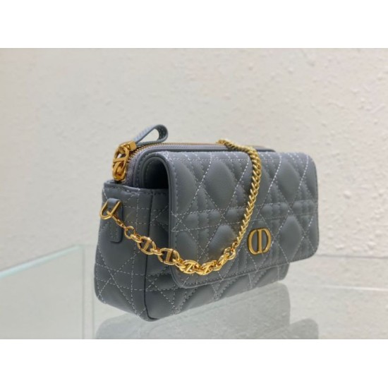 Migliore Repliche Pouch Dior Caro In pelle di vitello Cannage blu nuvola Economiche Outlet Online