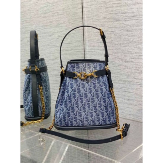 Replica perfetta Borsa Dior C'est Media Jacquard Blu Denim Obliquo Imitazione Outlet Online