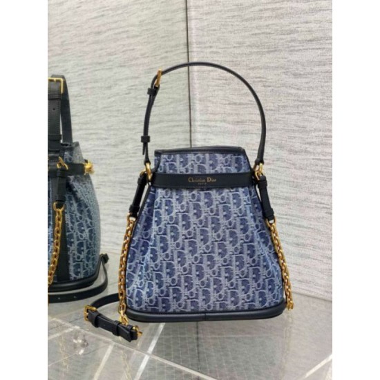 Replica perfetta Borsa Dior C'est Media Jacquard Blu Denim Obliquo Imitazione Outlet Online
