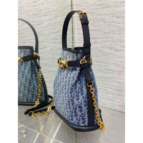 Replica perfetta Borsa Dior C'est Media Jacquard Blu Denim Obliquo Imitazione Outlet Online
