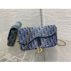 Migliore Repliche Borsa a Tracolla Dior Saddle Chain Jacquard Blu Denim Obliquo Economiche Outlet Online