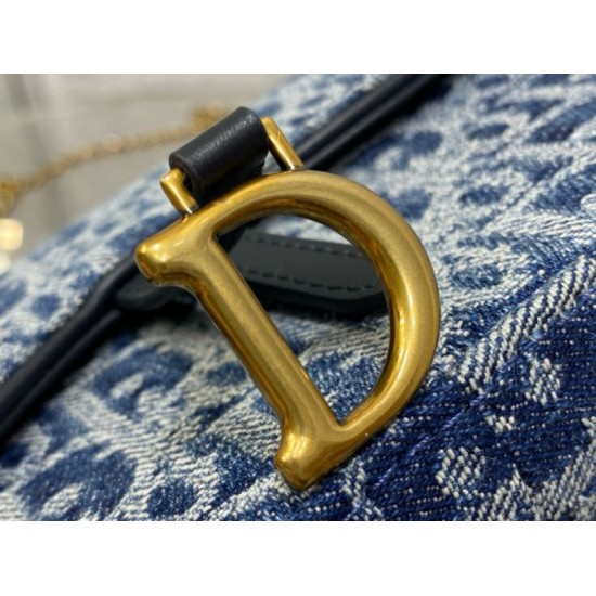 Migliore Repliche Borsa a Tracolla Dior Saddle Chain Jacquard Blu Denim Obliquo Economiche Outlet Online