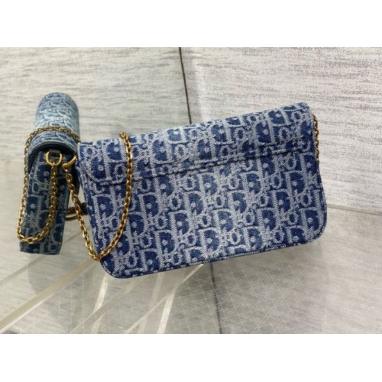 Migliore Repliche Borsa a Tracolla Dior Saddle Chain Jacquard Blu Denim Obliquo Economiche Outlet Online