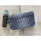 Migliore Repliche Borsa a Tracolla Dior Saddle Chain Jacquard Blu Denim Obliquo Economiche Outlet Online