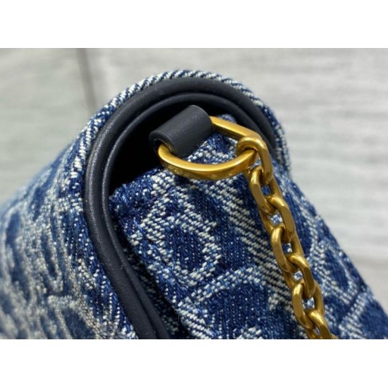 Migliore Repliche Borsa a Tracolla Dior Saddle Chain Jacquard Blu Denim Obliquo Economiche Outlet Online