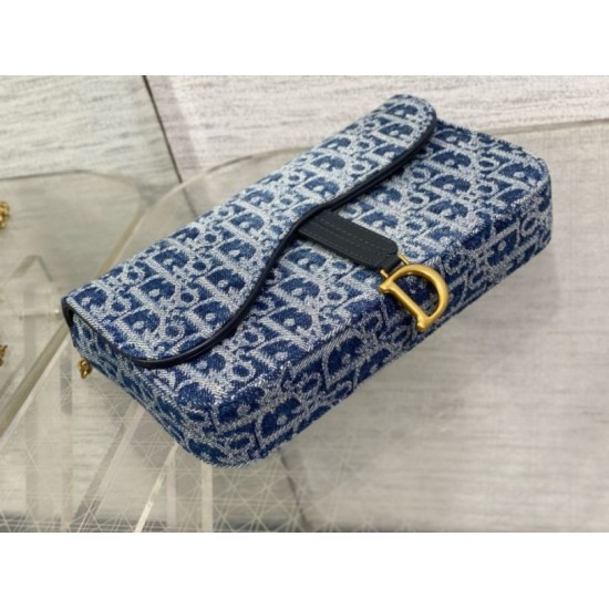 Migliore Repliche Borsa a Tracolla Dior Saddle Chain Jacquard Blu Denim Obliquo Economiche Outlet Online
