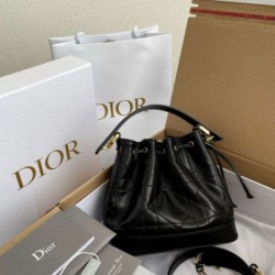 Replica perfetta Borsa a Secchiello Dior Piccola Jolie Pelle di Agnello Macrocannage Nero Imitazione Outlet Online