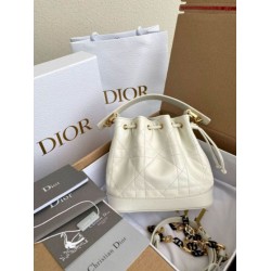 Migliore Repliche Borsa a Secchiello Dior Piccola Jolie Pelle di Agnello Macrocannage Bianco Economiche Outlet Online