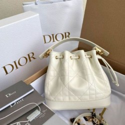 Migliore Repliche Borsa a Secchiello Dior Piccola Jolie Pelle di Agnello Macrocannage Bianco Economiche Outlet Online