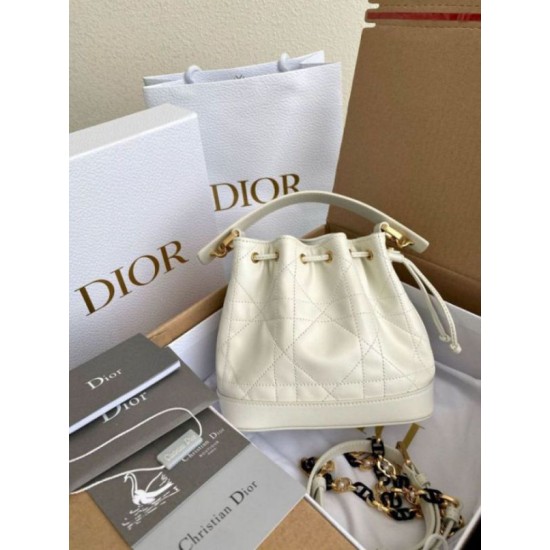 Migliore Repliche Borsa a Secchiello Dior Piccola Jolie Pelle di Agnello Macrocannage Bianco Economiche Outlet Online