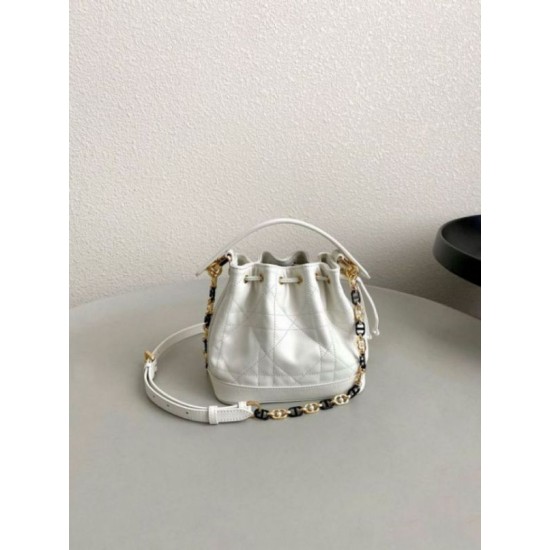 Migliore Repliche Borsa a Secchiello Dior Piccola Jolie Pelle di Agnello Macrocannage Bianco Economiche Outlet Online