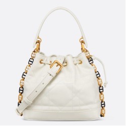Migliore Repliche Borsa a Secchiello Dior Piccola Jolie Pelle di Agnello Macrocannage Bianco Economiche Outlet Online