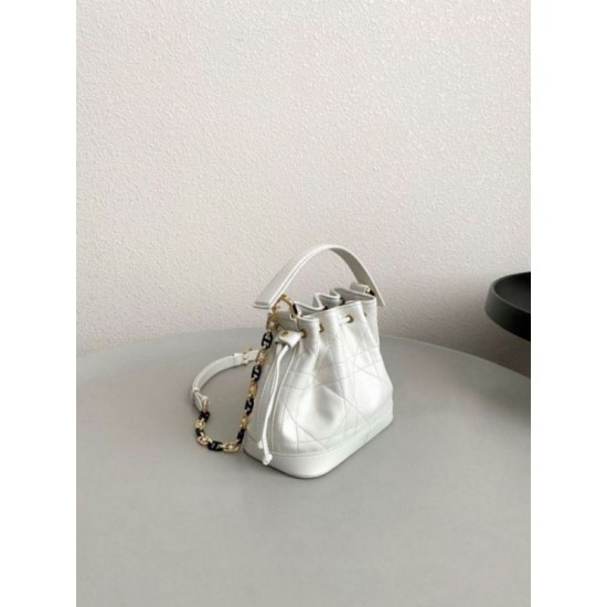 Migliore Repliche Borsa a Secchiello Dior Piccola Jolie Pelle di Agnello Macrocannage Bianco Economiche Outlet Online
