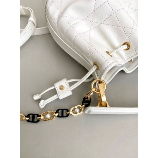 Migliore Repliche Borsa a Secchiello Dior Piccola Jolie Pelle di Agnello Macrocannage Bianco Economiche Outlet Online