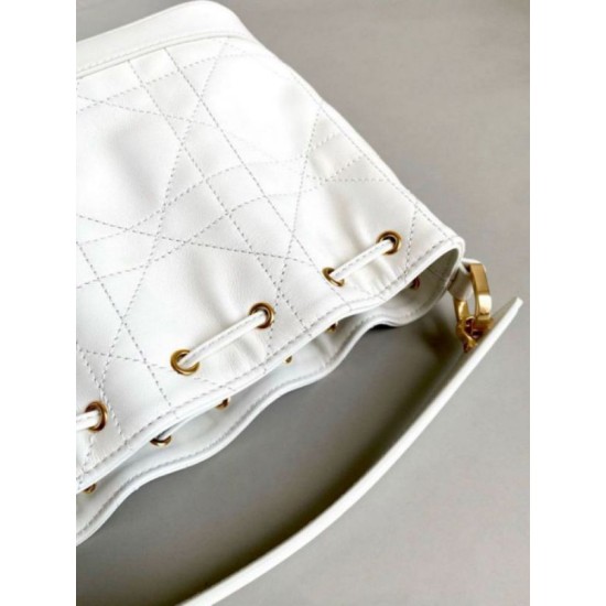 Migliore Repliche Borsa a Secchiello Dior Piccola Jolie Pelle di Agnello Macrocannage Bianco Economiche Outlet Online
