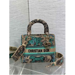 Miglior Falso Dior Dioriviera Lady D-Lite Medium Bag Raffia con ricamo Toile de Jouy Sauvage verde Economiche Premium