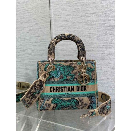 Miglior Falso Dior Dioriviera Lady D-Lite Medium Bag Raffia con ricamo Toile de Jouy Sauvage verde Economiche Premium
