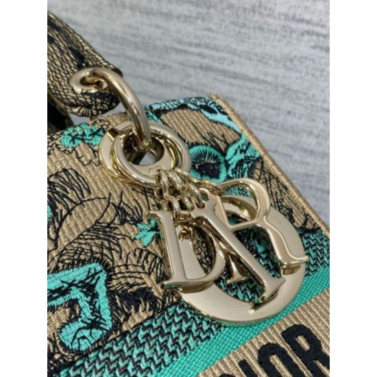 Miglior Falso Dior Dioriviera Lady D-Lite Medium Bag Raffia con ricamo Toile de Jouy Sauvage verde Economiche Premium