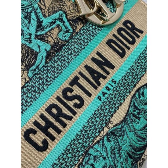 Miglior Falso Dior Dioriviera Lady D-Lite Medium Bag Raffia con ricamo Toile de Jouy Sauvage verde Economiche Premium