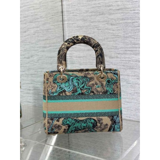 Miglior Falso Dior Dioriviera Lady D-Lite Medium Bag Raffia con ricamo Toile de Jouy Sauvage verde Economiche Premium