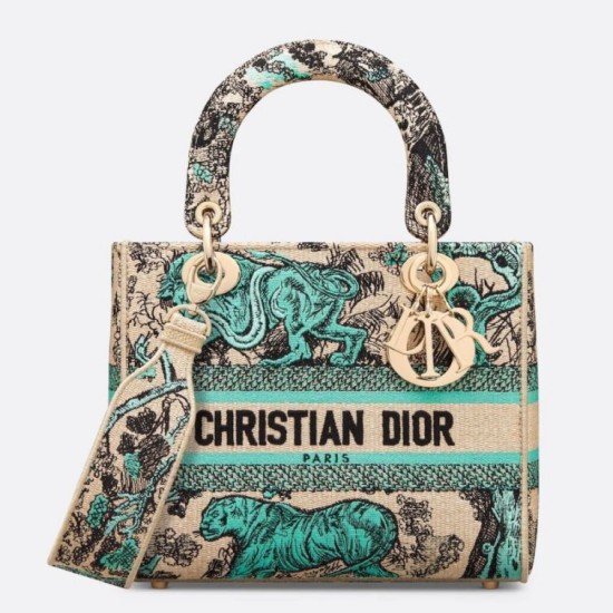 Miglior Falso Dior Dioriviera Lady D-Lite Medium Bag Raffia con ricamo Toile de Jouy Sauvage verde Economiche Premium