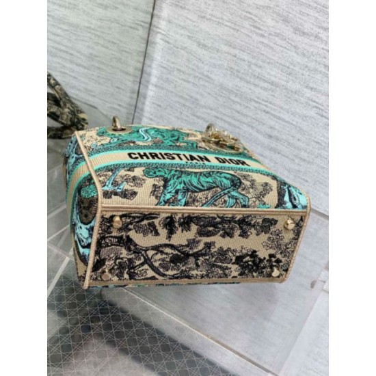 Miglior Falso Dior Dioriviera Lady D-Lite Medium Bag Raffia con ricamo Toile de Jouy Sauvage verde Economiche Premium