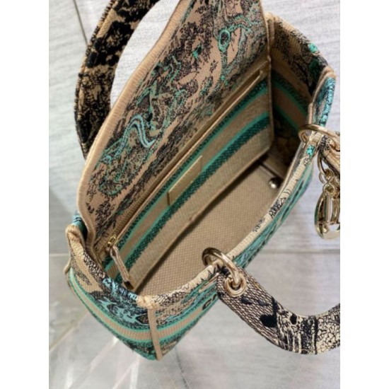 Miglior Falso Dior Dioriviera Lady D-Lite Medium Bag Raffia con ricamo Toile de Jouy Sauvage verde Economiche Premium
