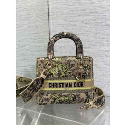 Migliore Repliche Borsa Dior Dioriviera Lady D-Lite Media Raffia con Ricamo Toile de Jouy Sauvage Lime Economiche Outlet Online