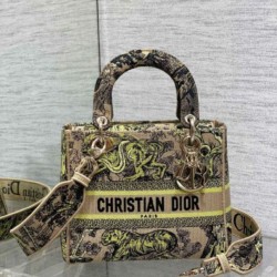 Migliore Repliche Borsa Dior Dioriviera Lady D-Lite Media Raffia con Ricamo Toile de Jouy Sauvage Lime Economiche Outlet Online