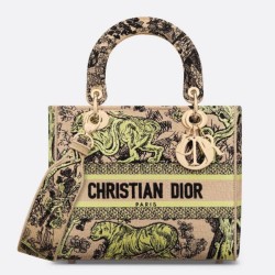 Migliore Repliche Borsa Dior Dioriviera Lady D-Lite Media Raffia con Ricamo Toile de Jouy Sauvage Lime Economiche Outlet Online