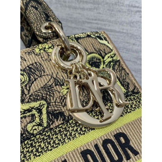 Migliore Repliche Borsa Dior Dioriviera Lady D-Lite Media Raffia con Ricamo Toile de Jouy Sauvage Lime Economiche Outlet Online