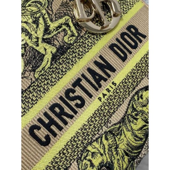 Migliore Repliche Borsa Dior Dioriviera Lady D-Lite Media Raffia con Ricamo Toile de Jouy Sauvage Lime Economiche Outlet Online