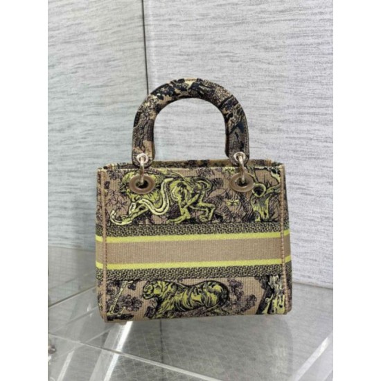 Migliore Repliche Borsa Dior Dioriviera Lady D-Lite Media Raffia con Ricamo Toile de Jouy Sauvage Lime Economiche Outlet Online