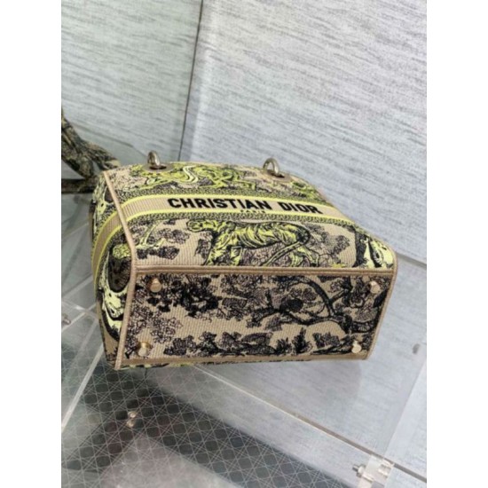 Migliore Repliche Borsa Dior Dioriviera Lady D-Lite Media Raffia con Ricamo Toile de Jouy Sauvage Lime Economiche Outlet Online