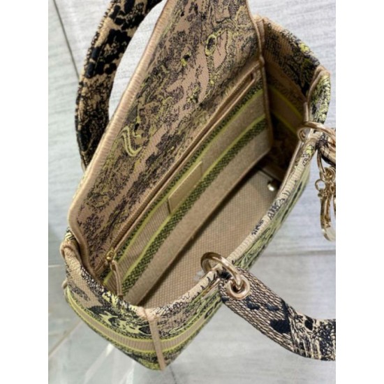 Migliore Repliche Borsa Dior Dioriviera Lady D-Lite Media Raffia con Ricamo Toile de Jouy Sauvage Lime Economiche Outlet Online